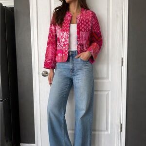 Pink Patchwork Pattern Cropped Blazer
